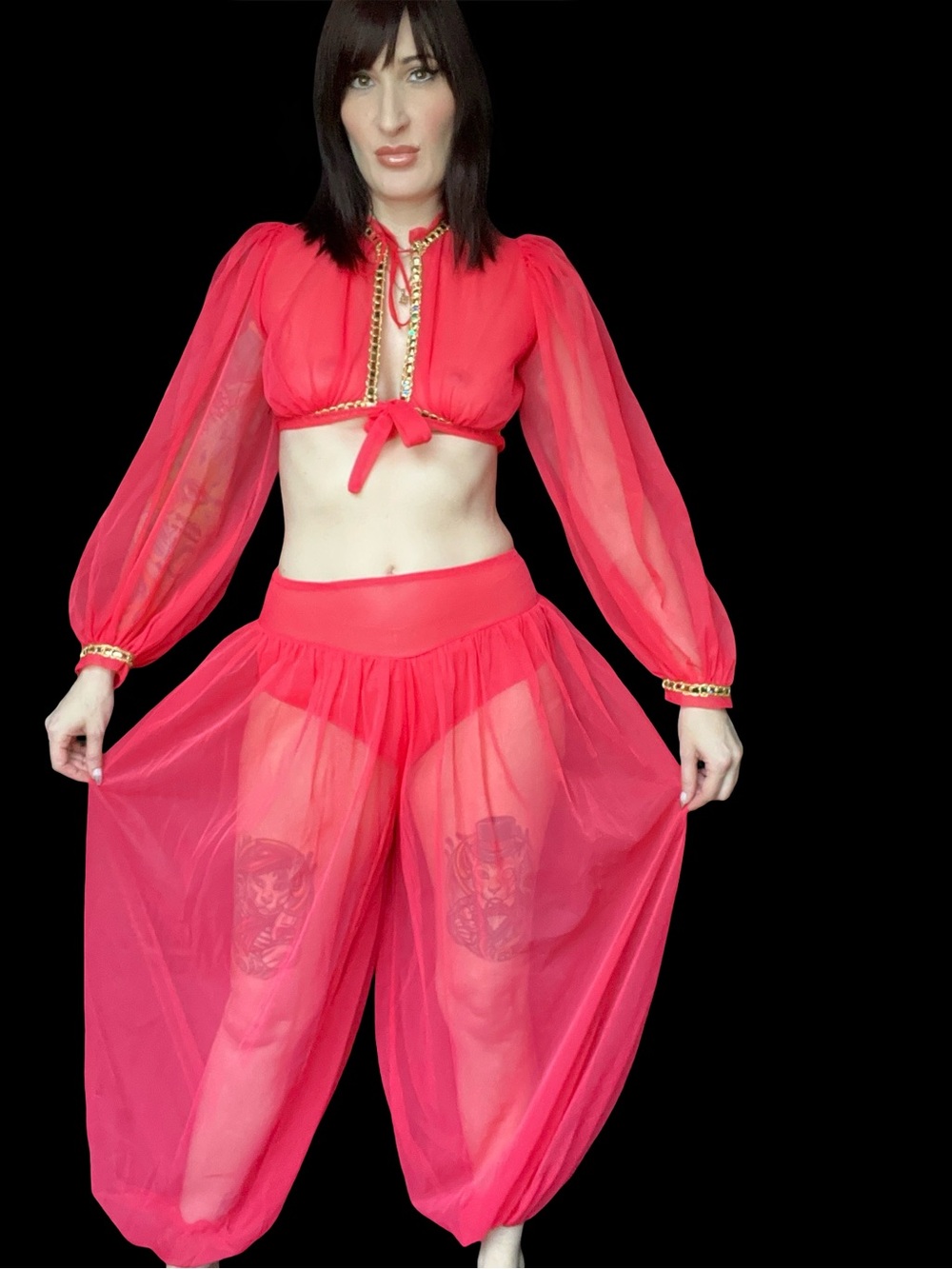 Vintage 1970's Hot Pink & Gold Belly Dancing Burlesque Costume